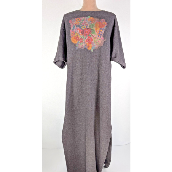 Natural Life Henley Maxi Tunic Dress XL Gray Waffle Knit Cute Comfy Boho Bloom - Picture 1 of 11